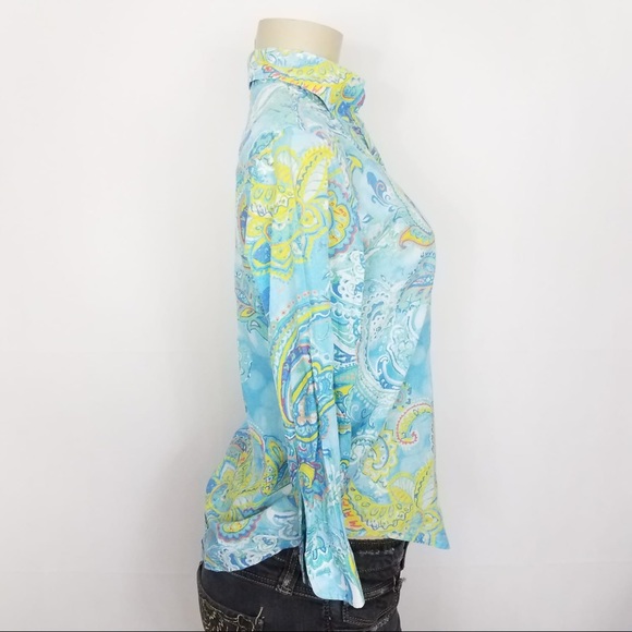 LRL Blue Multicolor Paisley Blouse Petite Small - Picture 3 of 7